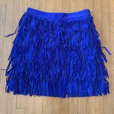 Nwot. Royal Blue Fringe. 100% Leather. Lining Is Unknown Material, But Likely Polyester. Approximate Measurements: Waist 14” Hips 18” Length 17” Blue Mini Skirt With Frayed Hem, Spring Blue Fringe Skirt, Blue High-waist Ruffles Skort, Electric Blue Mini Skirt, Bohemian Blue Lined Mini Skirt, Mini Skirt, Suede Fringe, Royals, Blue Suede