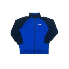 Vintage Y2K Nike minimal swoosh logo blue black zip up track top jacket size large  Pit to pit:  23" Pit to cuff: 18"" Collar to hem: 30" Blue Moisture-wicking Tracksuit For Sports, Blue Sportswear Tracksuit For Sports, Blue Sportswear Tracksuit For Training, Blue Tracksuit For Training, Sportswear Style, Blue Tracksuit For Training, Blue Tracksuit For Sports, Blue Functional Streetwear Sweatshirt, Functional Blue Sweatshirt For Streetwear, Blue Functional Sweatshirt For Streetwear