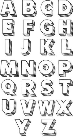 the alphabet is drawn in black and white, with lines on each letter to make it appear