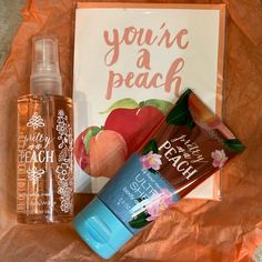 Bath & Body Works 3-Piece Peach Gift Set Includes Fragrance Mist (3 Oz), Ultra Shea Body Cream (2.5 Oz) And Paper Source Blank Card Inside With Cover “You’re A Peach” 2 Sets Available! This Item Would Be Perfect For: #Specialfriend #Birthday #Thank You #Friendship #Peaches Peach Body Care, Peach Body Mist, Peach Body Spray, Peach Perfume Bath And Body Works, Peach Body Lotion, Fragrance Mist, Body Moisturizer, Special Friend, Body Cream