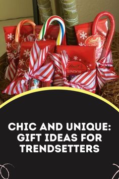 a basket filled with red and white candy canes