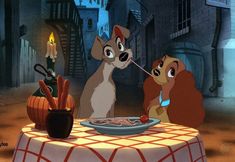 lady and the tramp sitting at a dinner table