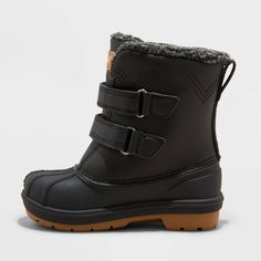 These Denver Winter Boots from Cat & Jack™ will keep your little one's toes warm during winter adventures. These winter boots feature a leather-blend solid upper along with a comfy insole and cozy faux-shearling lining, and the waterproof construction makes sure their feet stay cozy, toasty and dry. The two straps with hook-and-loop fastening complete the design with a secure fit and easy on and off. Cat & Jack™: Designed for all children so you can trust it's made for yours. Winter Mid-calf Boots With Rubber Sole In Black, Toddler Boy Winter Boots, Snow Boots For Kids, Boys Winter Boots, Toddler Winter Boots, Children Snow Boots, Toddler Winter, Rubber Boot, Girls Shoes Kids