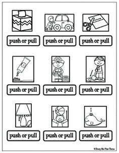 worksheet for kids to learn how to put push or pull