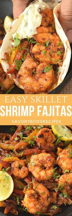 easy skillet shrimp fajitas are the perfect appetizer for any party