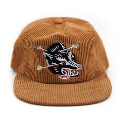 Wolf and Arrow Workwear Brown Corduroy Hat with Snapback - Stuntin HQ Brown Winter Snapback Hat, Brown Corduroy Snapback Dad Hat, Brown Beanie, Dope Hats, Corduroy Hat, Stylish Caps, Guys Clothing Styles, Red Embroidery, A Wolf