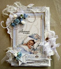 an image of a baby's first birthday card with lace and flowers on it