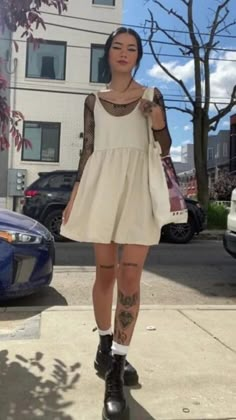 Outfits With Tattoos Style, Afends Jesse Hemp Dress, Dress And Tattoos Outfit, Tattoo Dress Outfit, Cannons Concert Outfit, Trendy Alternative Outfits, Fall Hot Day Outfit, Tattoos With Dresses, Modern Outfit Aesthetic