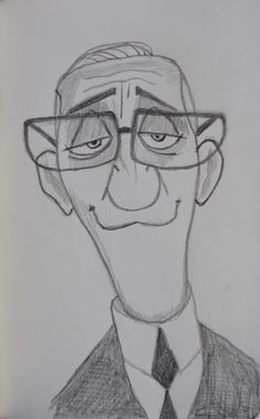 a drawing of a man wearing glasses and a suit with a tie on his head