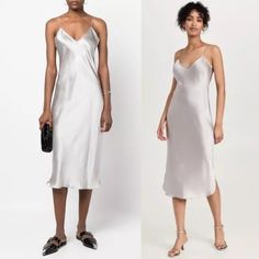 Nwt Nili Lotan Spaghetti Silk Charmeuse Flowy Cami Gown Slip Dress Womens Small Silver Color - Msrp: $595.00 - Unlined - Pull-On Styling With Adjustable Shoulder Straps - Lightweight Flowy Charmeuse Fabric - V-Neckline - 100% Silk - Made In Usa - Dry Clean Only Maxi, Satin Dress, Silky, Flowy, Slipdress, Gown Dress, Classy, Sophisticated, Modest, Classic, Summer, Resort Wear, Honeymoon, Cottagecore Chic Camisole Dress For Night, Chic Camisole Night Dress, Elegant Sleeveless Silk Dress For Night, Sleeveless Bias Cut Night Dress, Sleeveless Bias Cut Dress For Night, Elegant Silk Dress With Spaghetti Straps For Daywear, Silk Camisole Dress For Wedding Night, Night Dresses With Spaghetti Straps And Bias Cut, Elegant Summer Night Slip Dress