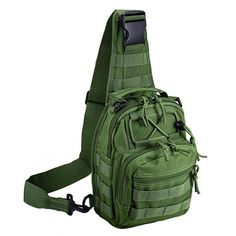 a small green bag with straps on the front and shoulder strap, attached to a white background