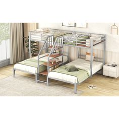 a bunk bed with two beds underneath it