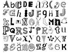 the alphabet is made up of letters and numbers, all in black ink on white paper