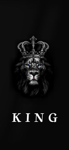 a lion with a crown on its head and the word king written below it in white