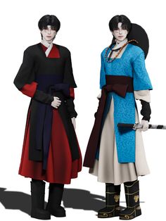 two people dressed in traditional japanese clothing