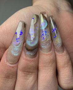 Nail Enhancements, Opal Nails, Nails Trend, Nails Yellow, Fancy Hands, Galaxy Nails, Y2k Nails, Nail Colours, Coffin Shape Nails