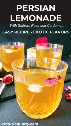 lemonade with saffron, rose and cardamon easy recipe - exotic flavors