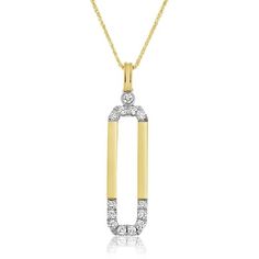 14K yellow and white gold diamond pendant from the Reis-Nichols Collection. The pendant features 13 round brilliant cut diamonds weighing approximately 1/4 ctw. The necklace measures 18" in length.