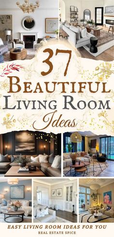 the cover of 37 beautiful living room ideas