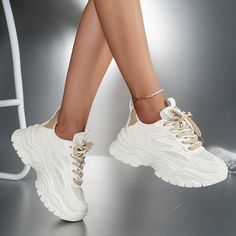 2024 Women's Platform Fashion Chunky Sneakers Lace Up Heightening Outdoor Shoes Versatile Comfy Sporty Shoes, Lacing Sneakers, Chunky Sneakers, Casual Lace, Outdoor Shoes, Platform Sneakers, Sport Shoes, Lace Up, Home Jewelry