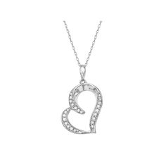 Featuring a sideways heart pendant adorned with glistening round-cut diamonds, this sterling necklace offers a lovely touch to your ensemble. Click on this JEWELRY & WATCHES GUIDE to learn about fit, styles, materials and more!PENDANT DETAILS Pendant length: .95 in. Chain length: 18 in. Clasp: spring-ring Metal: rhodium-plated sterling silver DIAMOND DETAILS Total weight: 1/8 ct. Shape: round Color grade: H-I Clarity: I1-I2 Setting: prong Image(s) may be enlarged to show detail.Diamond weights a Heart Shaped Diamond Pendant, Silver Heart Jewelry, Round Diamond Pendant, Diamond Pendant Jewelry, Pendant Diamond, Jewelry Heart, Jewelry Pendants, Sterling Necklaces, Heart Pendant Diamond