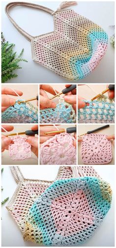 the crocheted purse is being worked on