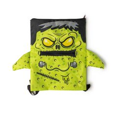 Feed your fears! With handy adjustable straps, these spooky zombie backpacks store candy, costume accessories and more in their gruesome zippered grins. Durable and lightweight fabric with tons of candy storage space. Secure front zipper and adjustable straps 4 creepy styles: Freaky Frank (Green)Jarring Jack (Orange)Wormy Wally (Blue)Scatterbrain (Purple) Approximately 18.1” x 13.8”. Halloween Standard Backpack With Zipper Closure, Black Halloween Novelty Backpack, Black Novelty Backpack For Halloween, School Bags With Zipper Closure For Halloween, Novelty Halloween School Backpack, Halloween School Backpack, Zipper Mouth, Candy Costume, Backpack Store