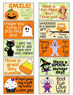 four halloween cards with different sayings on them