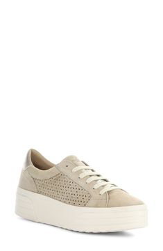 Contrasting accents and laser-cut detailing add street-savvy appeal to a low-profile sneaker grounded by a chunky platform sole. 2" heel; 1 1/2" platform Lace-up style Removable, cushioned insole allows for custom orthotics Leather upper/textile lining/rubber sole Made in Portugal Beige Suede Sneakers With Perforations, Beige Suede Sneakers With Perforated Toe Box, Spring Low-top Sneakers With Vented Sides, Beige Lace-up Sneakers With Vented Sides, Beige Leather Platform Sneakers With Textured Sole, Modern Beige Sneakers For Spring, Lace-up Platform Sneakers With Perforations, Modern Beige Spring Sneakers, Modern Suede Sneakers With Perforations