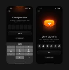 two iphone screens showing the inbox and check your inbox buttons