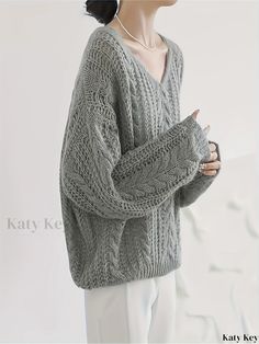 Katykey - Womens V Neck Cable Knit Sweater, Stylish Long Sleeve Loose Fit, Casual and Comfortable, Premium Quality Casual Gray Knitting Pattern For Fall, Casual Gray Knitting Pattern, V Neck Cable Knit Sweater, Fall Care, Cable Knit Sweater, Cable Knit, Types Of Printing, Knit Sweater, Knitted Fabric