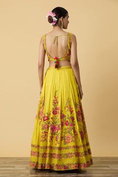 Yellow can can attached lehenga with thread embroidered floral bouquet motifs embellished by sequins and beads. Comes with matching padded blouse and dupatta. - Aza Fashions Yellow Choli With Floral Embroidery For Reception, Chanderi Choli With Floral Embroidery For Reception, Floral Embroidery Sleeveless Lehenga For Festivals, Reception Floral Embroidered Raw Silk Choli, Sleeveless Bollywood Lehenga With Floral Embroidery, Floral Embroidered Sleeveless Lehenga For Festivals, Festival Sleeveless Lehenga With Floral Embroidery, Bollywood Sleeveless Lehenga With Floral Embroidery, Sleeveless Floral Embroidered Lehenga For Festivals