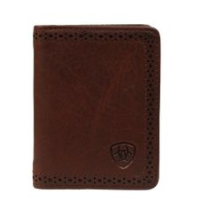 Product number: A35128283. Bi-fold flip case wallet. Distressed Leather. Perforated edge design. Multiple card slots and money slots. Clear protective ID slot. Ariat Mens Boots, Bling Jacket, Boys Cowboy Boots, Girl Cowboy Boots, Twisted X Boots, Branded Wallets, Dark Copper, Grey Long Sleeve Shirt, Leather Bifold Wallet