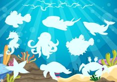 an underwater scene with sea animals and corals