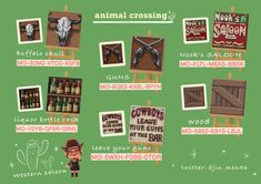 an animal crossing poster with various items on it