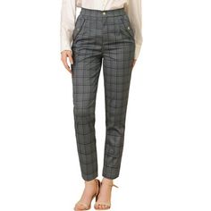 Retro and classic, this pant style with softly plaid fabric and elastic waist. Perfectly pair with tops and casual shoes for a vintage and fashion look. A classic plaid motif adds timeless sophistication to a long pants with an easy design. Suitable for Casual, Street, Dating, Party, Weekend Gathering, Holiday and Daily Wear. Casual Plaid Tapered Leg Pants, Cheap High-waist Plaid Bottoms, Retro Fitted Plaid Bottoms, Plaid Cotton High-waisted Pants, Trendy Non-stretch Plaid Bottoms, Long Trousers, Plaid Pants, Plaid Fabric, Long Pants