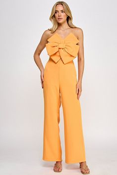 bow front jumpsuit with optional straps Brand: Milk & Honey Style: 39549RL Fabric: 95% Polyester, 5% Spandex Details: Spring Party Jumpsuits And Rompers With Bow, Spring Party Jumpsuit With Bow, Chic Summer Jumpsuits And Rompers With Bow, Spring Party Strapless Jumpsuit In Solid Color, Fitted Summer Jumpsuits And Rompers With Bow, Plus Jumpsuit, Honey Color, Milk Honey, High Waisted Jean Shorts