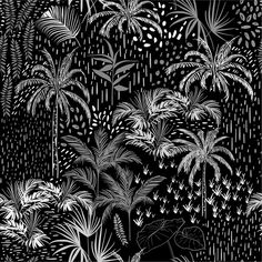 black and white drawing of tropical plants in the rain stock photo, images and royalty