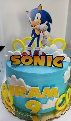 a sonic birthday cake with the name's on it