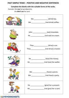 worksheet for the past simple tense - positive and negative sentences in english