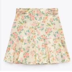 New With Tags! Brand New - Never Been Worn. Size Small. Zara Skirt. Ruffle Hem. Detailed Sides. Hidden Inseam Zipper. Floral. Color: Cream, Pink, Blue, Yellow High Waist Floral Print Skirt For Summer, Feminine Spring Flared Mini Skirt, Feminine Flared Mini Skirt For Spring, Casual Mini Skirt With Ruffle Hem For Spring, Spring Mini Skirt With Ruffle Hem For Day Out, Spring Brunch Mini Skirt With Ruffles, Feminine Ruffle Hem Skirt For Spring, Feminine Mini Skirt For Spring Brunch, Feminine Spring Skirt With Ruffle Hem