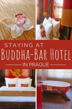 a collage of pictures with the words staying at buddha - bar hotel in prague