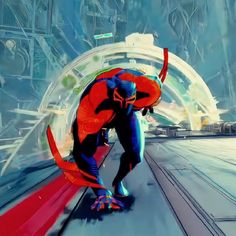 an animated image of a spider man crouching down