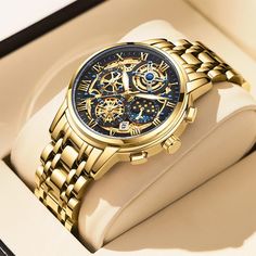 Color: all gold black, Ships From: China Mens Watches Leather, نظارات شمسية, Style Sportif, Waterproof Watch, Sports Watch, Beautiful Watches, Women's Watch, Stainless Steel Band, Sport Watches