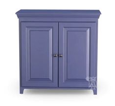 a blue cabinet with two doors and drawers