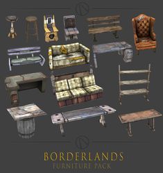 3d renderings of furniture and chairs for the game borderlands