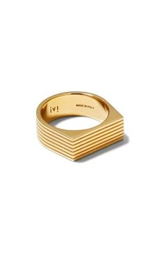 A modern take on a classic ring will be worn on endless repeat. 3/8" band width Sterling silver/rhodium plate or 18k-gold plate Made in Italy Men Wedding Ring Design, Unique Ring Designs For Men, Male Gold Ring, Men Rings Gold, Pinky Ring Mens, Unique Mens Wedding Bands, Men Gold Ring, Ring Silver Men, Thick Gold Ring