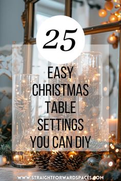 collection of 25 easy christmas table settings you can diy with affordable centerpiece ideas and modern christmas decor. Diy Table Christmas Decor, Christmas Luncheon Centerpieces, Wine Bottle Christmas Centerpieces, Christmas Food Table Decorations, Kitchen Island Centerpiece Ideas For Christmas, Winter Formal Table Centerpieces, Christmas Round Table Decorations Ideas, Christmas Banquet Table Centerpieces, Christmas Decorations Table Dining Rooms