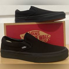 Classic Slip-On Vans Color: Black/Black Size: 5.0 Us Men 6.5 Us Women 4.0 Uk 36.5eur 23.0cm Condition Never Worn New And In Good Condition Black Platform Vans, Vans Slip On Black, Vans Black Casual Slip-on Sneakers, Black Slip-on Vans Sneakers, Vans Hightop, Black Vans Slip-on Sneakers For Streetwear, Black Vans Slip-on Sneakers With Rubber Sole, Vans Slip On Shoes, Vans Yellow