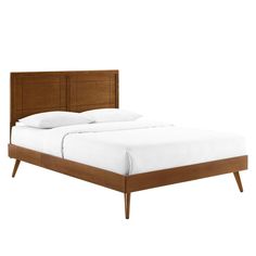 a bed with wooden headboard and foot board on it's sides, against a white background